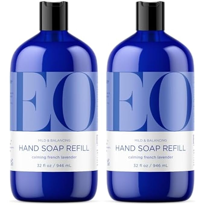 EO LIQUID HAND SOAP REFILL, 32 OUNCE (PACK OF 2), FRENCH LAVENDER, ORGANIC PLANT-BASED GENTLE CLEANSER WITH PURE ESSENTIAL OILS - Image 1